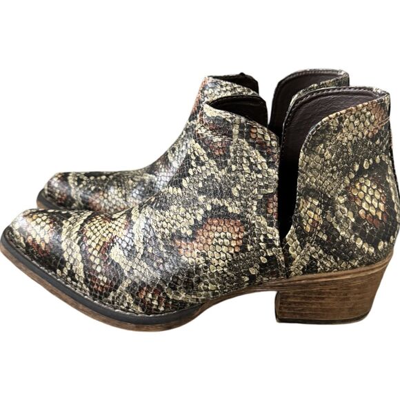 Roper Boots Womens 5.5 Cream Brown Snakeskin Print Ankle‎ Bootie Western Cowgirl - Picture 1 of 11